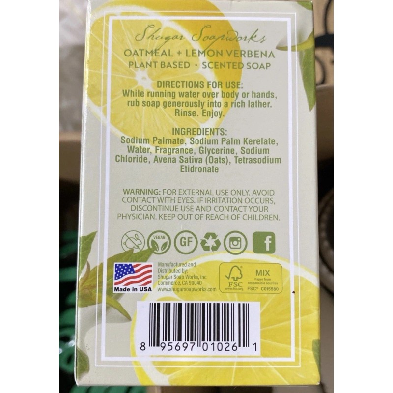 Shugar Soapworks NIP Oatmeal & Lemon Verbena Vegan Plant-Based 5