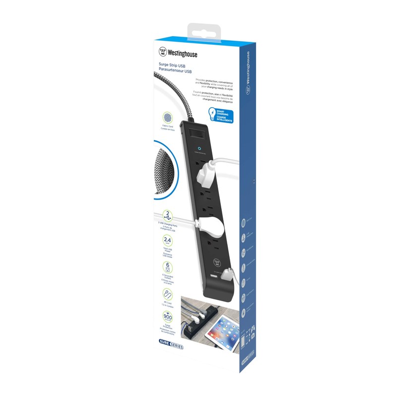 Westinghouse 96023 Strip 6-Outlet 2-USB 900 Joule Surge Protector with