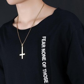 LittleFathand Upside Down Cross Necklace Stainless Steel Inverted Cross Necklace for Women Men Gothic Cross Necklace Jewelry Gift, Stainless Steel, cross