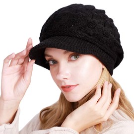 Muryobao - Gorro de invierno para mujer, con forro suave, para esquí, con visera, B-Negro, One Size