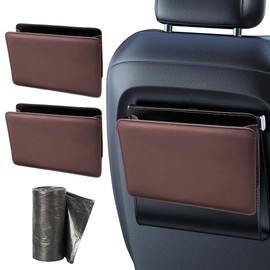 Auto Mülleimer mit Müllbeutel, Mini Mülleimer Auto, Faltbarer Automülleimer, Nappa Leder Automüllbehälter, Hängend Mülleimer für Auto, Auto Kofferraum Organizer, 2 Mülleimer + 1 Rolle Müllsäcke, Braun