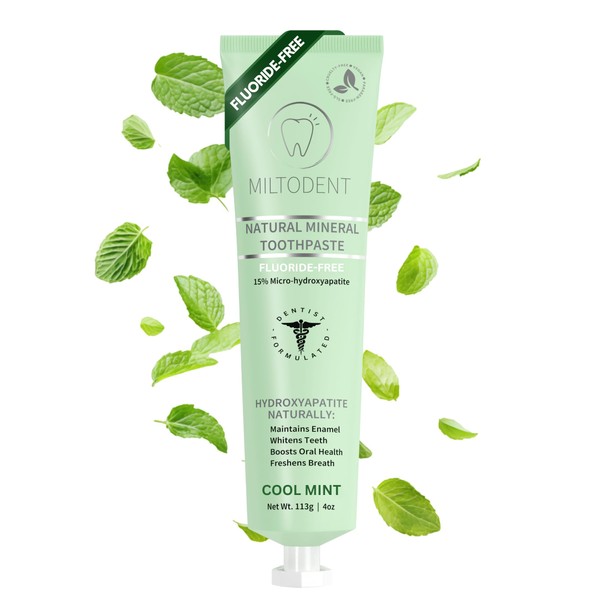 MILTODENT Premium Hydroxyapatite Toothpaste – 15% Micro-Hydroxyapatite | Fluoride-Free, Best