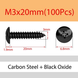 ORANXIN M3 x 20 mm 100 Pieces Carbon Steel Round Head Wood Screws Phillips Mushroom Self Tapping Screws
