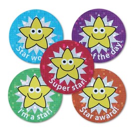 Sparkly Star Mixed Praise Stickers - 28mm. Bulk Pack of 108 stickers.