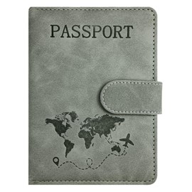 Tehttz 1Pc Passport Holder with Snap Button Closure, Passport Covers RFID Blocking Travel Wallet Case, PU Leather Card Holder with Card Slots, Travel Documents Organizer and Protector (Gray)