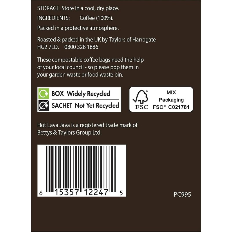 Taylors of Harrogate Hot Lava Java Coffee Bags (10 Enveloped