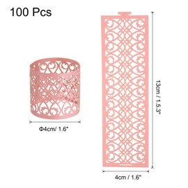 sourcing map 100Pcs Napkin Rings Laser Cut Foil Paper, Napkin Holder Hollow Napkin Bands for Weddings Party Serviette Table Decoration Restaurant (Pink, 5.3 x 1.6")