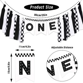 Race Car Birthday Highchair Banner Hat Checkered Candle One Birthday Highchair Photo Prop for Racing Theme Party Decorations (Car)