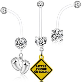 ONESING 3 Pcs 14G Pregnancy Belly Button Rings Flexible Maternity Belly Button Rings Plastic Long Belly Rings Hypoallergenic Healing Sport Navel Rings for Women