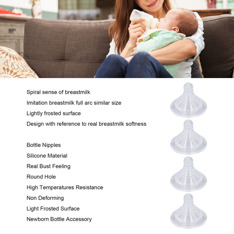 4pcs Infant Bottle Nipples Bust Feeling Replacement Silicone Nipple Round