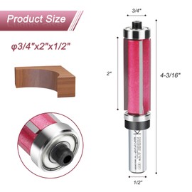 NIBBLAX Top and Bottom Bearing Flush Trim Bit - 3-Flute Router Cutter 1/2 Inch Shank, 3/4" Cut Diameter & 2" Cut Length, Flush Trim Cut Router Bit for Woodworking