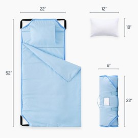 Wake In Cloud - Cot Nap Mat with Pillow and Blanket, for Toddler Kids Boys Girls in Daycare Kindergarten Preschool Pre K with Elastic Corner Straps, Solid Plain Color, Light Blue