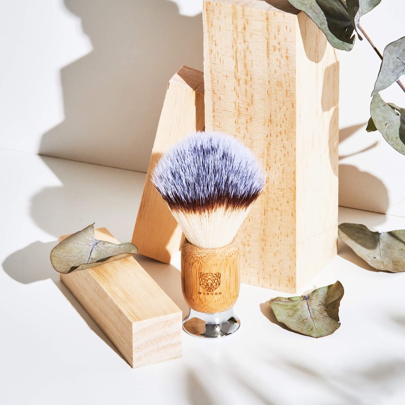 WLDOHO Vegan Shaving Brush with Bamboo Wooden Handle for Safety