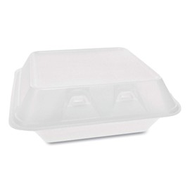 Pactiv Evergreen SmartLock Foam Hinged Lid Container, Medium, 3-Compartment, 8 x 8.5 x 3, White, 150/Carton