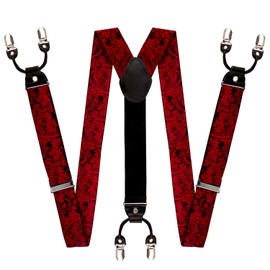 Alizeal Paisley Suspenders and Self Tied Bow Tie for Men with Pocket Square Set, Wine Red