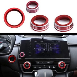AuTK 4pcs Aluminum Interior Console Trim Compatible with Honda CRV CR-V 2017 2018 2019 2020 2021 AC Air Conditioning Knob Start Stop Button Navigation Volume Knob Cover Trim (4Pcs Red)