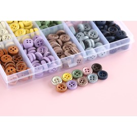 GANSSIA 300PCS 10mm(0.4 Inch) Tiny Size Assorted 10 Colors Wooden Buttons with Box 4 Holes Wood Button for Shirts Pants Sewing Decoration DIY Crafts Scrapbooking Each Color 30pcs
