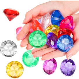 FANNAS Gemstones for Children, Pack of 30 32 mm Acrylic + Diamonds Decorative Colourful Transparent Glitter + Decorative Stones Confetti Table Wedding Stones, DIY Glitter Stones Crystals Rhinestones
