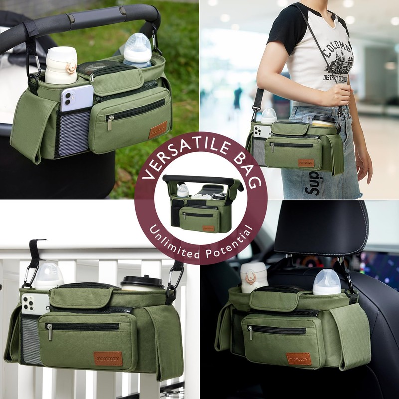 Momcozy Universal Baby Stroller Organizer, 2 Insulated Cup Holder, Detachable