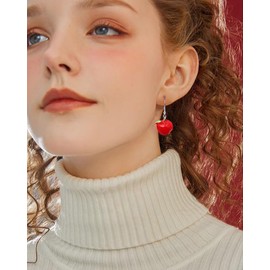 Red Apple Drop Dangle Earrings for Women Unisex Fashion 3D Fruits Statement Earring Small Cute Resin Creative Dangle Earrings Summer Green Leaf Fruit Birthday Holiday Party Jewelry Gifts