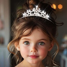 Fashey Rhinestone Tiara Combs Silver Small Crown Headband Princess Tiaras Birthday Hair Accessories for Girls (Silver-1)