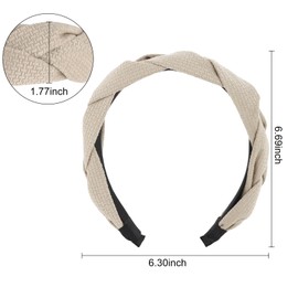 KEUKORZ Wide Beige White Knotted Headband for Women, Fashion Fabric Soft Hairband Accessories for Daily Use Makeup Washing Face