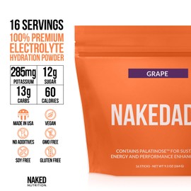 Nakedade Grape – Performance Enhancing Sports Drink Powder - Electrolyte Powder – No GMOs or Artificial Sweeteners, Gluten-Free, Soy-Free, Dairy-Free – 16 Sticks