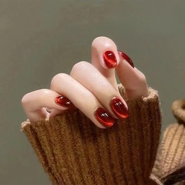 Handmade Nail Tip, Oval, Medium, Long, False Nails, Rhinestones, Popular, Cute, Simple, Fashion, 24 Pieces, All Sizes, Japanese, Brides, Shiny, Wedding Nail Tips, Suitable for Various Nail Sizes