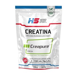 HEROSPORTS | Creatina Monohidratada Creapure® 750g. 100% Pura. Solo 1 Ingrediente Creatina Alemana Creapure®. Vegana, Sin Azúcar, 150 porciones, 5g por porción, Incluye Scoop. Pure. Proven. Perfect.