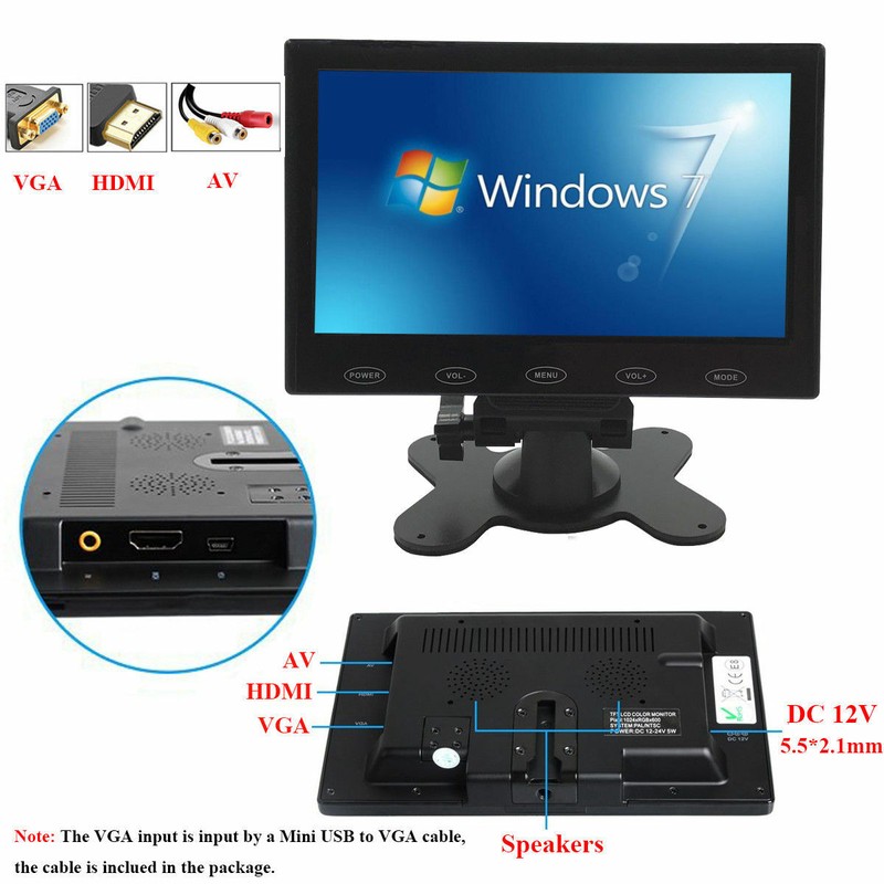 CaiRute 7" LCD CCTV Monitor HD PC Screen AV RCA