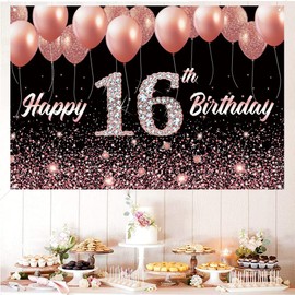 16th Birthday Girl Decoration, 16th Birthday Banner Pink, 16th Birthday Fabric Sign Poster, 16th Birthday Background Banner Girls Birthday Party Decoration
