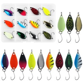 Fishing Lures Metal Spoons Set Single Hook Trout Lures Hard Baits Fishing Jig Spoon Lures for Perch Char Crappie (3/16oz(5g)-12pcs)