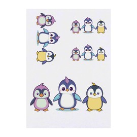 4 x 'Cute Kawaii Penguins' Temporary Tattoos - Water Resistant, Skin-Safe, Non-Toxic Transfers, Mixed Sizes (TO00070094)