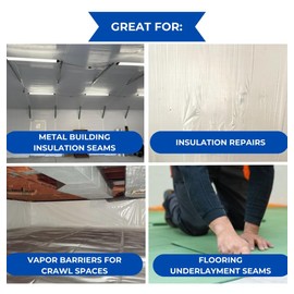 BlueTex Insulationㅤ 4'' Wide x 180' Long White Vapor Barrier Tape - 1 Roll, Waterproofing for Stucco, Crawlspaces, Repair, Underlayment Seams, Metal Building Seams, Excellent Air Barrier