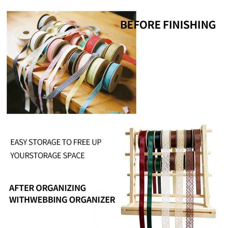 Nudaoz Wooden Craft Organizer 15.75 Inch, Ribbon Spool Holder Storage