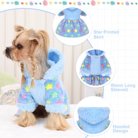 Wansommy Warm Dog Dress, Winter Small Dog Sweater Dress Girls, Puppy Outfit Female, Pet Clothes Puppy Sweater for Chihuahua Yorkies Havanese(Blue Star, S)