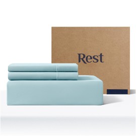 REST® Evercool®+ Starter Sheet Set, Full, Light Blue, Breathable Bed Sheet for Hot Sleeper and Night Sweats, with Pillowcases, Ionic+ Self-Cleaning Silver Yarn for Sensitive Skin, 3PCS No Flat Sheet