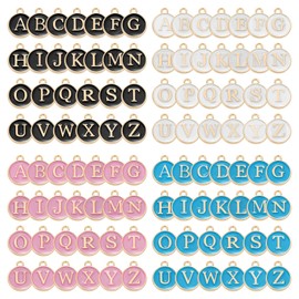 sourcing map 104 Pcs Letter Charm, Alloy A-Z Initial Charm Round Alphabet Pendant for Necklace Bracelet Earring Jewelry Making Diy, Black+White+Pink+Blue