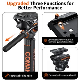 Famall Monopod with Feet, Coman Professional Video Camera Monopod Q6 with Tripod Stand 70.6 inch Max Load 22 Lbs for Cameras, Canon, Nikon, Sony, DSLR, Video Camcorder