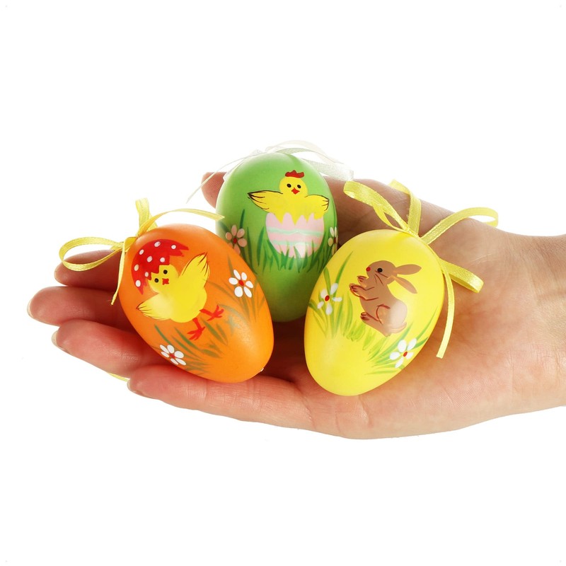 com-four® Easter Eggs in Bright Colours and Designs with Ribbon