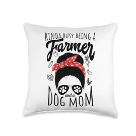 Kinda Busy Being A Farmer And A Dog Mom Agriculture Farm Throw Pillow