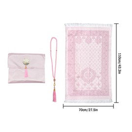 Anlising Muslim Prayer Mat with Prayer Beads and Fabric Bag, Islamic Prayer Mat, Foldable Prayer Rug, Muslim Foldable Prayer Mat, Muslim Prayer Rug, for Muslim,Islamic,Ramadan,Gifts(Pink,110x70CM)