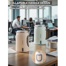 balbali 20oz Small Electric Kettle for Boiling Water - Collapsible Handle Mini Electric Kettle/Boiler for Tea - 400w Low Wattage Portable Kettle for Travel – White