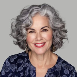 Wiwige Short Curly Gray Wig for Women - Natural Silver Wave Synthetic Heat Resistant Hair Wig Fluffy Layered Bob Wig Hairpiece for Cosplay Mature Style