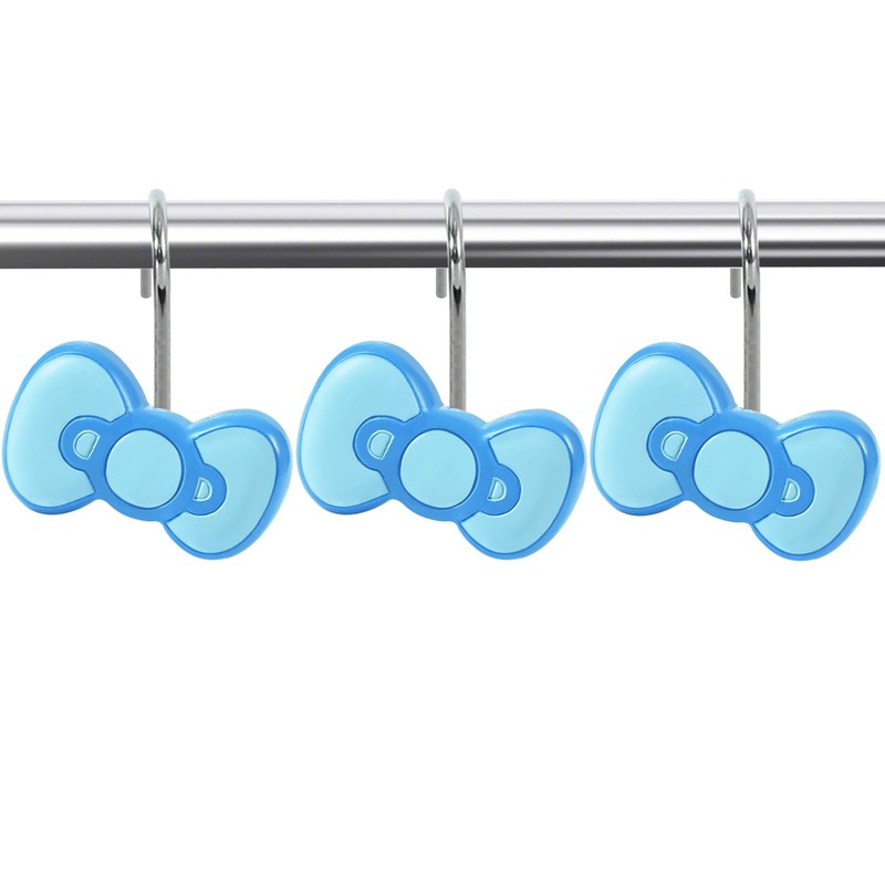 CTOHN 12-Piece Blue Bow Shower Curtain Hooks, Cute Stainless Steel