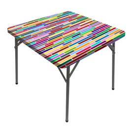 JUNTAIY Modern Pattern Elastic Edged Tablecloth, Rainbow Color Mixed Stripes Elastic Table Cover Square, Fits 36x36 inch Table, for Restaurants Picnic Patio Outdoor Party Decor, Multicolor