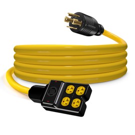 NEMA L14-30P to 4X 5-20R/5-15R&L14-30R Generator Adapter Extension Cord, 4 Prong 30 Amp to 110V,Twist Locking to 15 Amp/20 Amp Household Outlet, 125/250V 7500 Watts, ETL Listed (3FT)