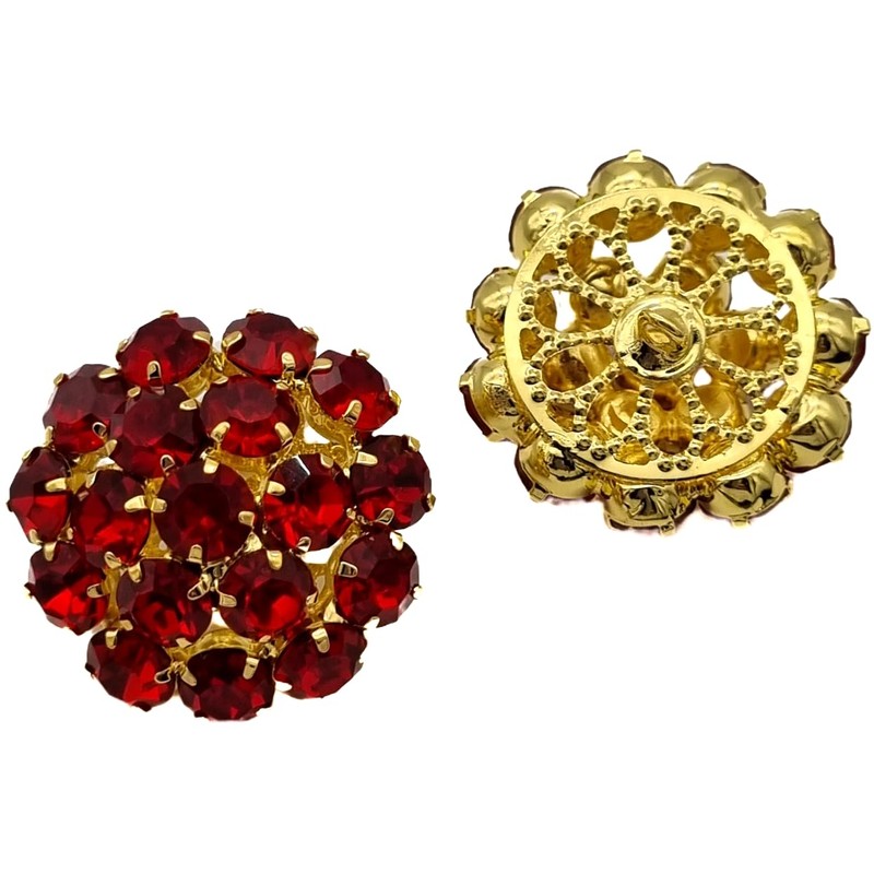 Goldgöre 5 Elegant Metal Buttons Red Gold with Rhinestones with