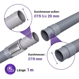 Viоks.pro Drain Hose Extension 1 m Straight/Straight Diameter 19 to 20 mm - Dishwasher Hose Extension Flexible, Waste Water Hose Washing Machine