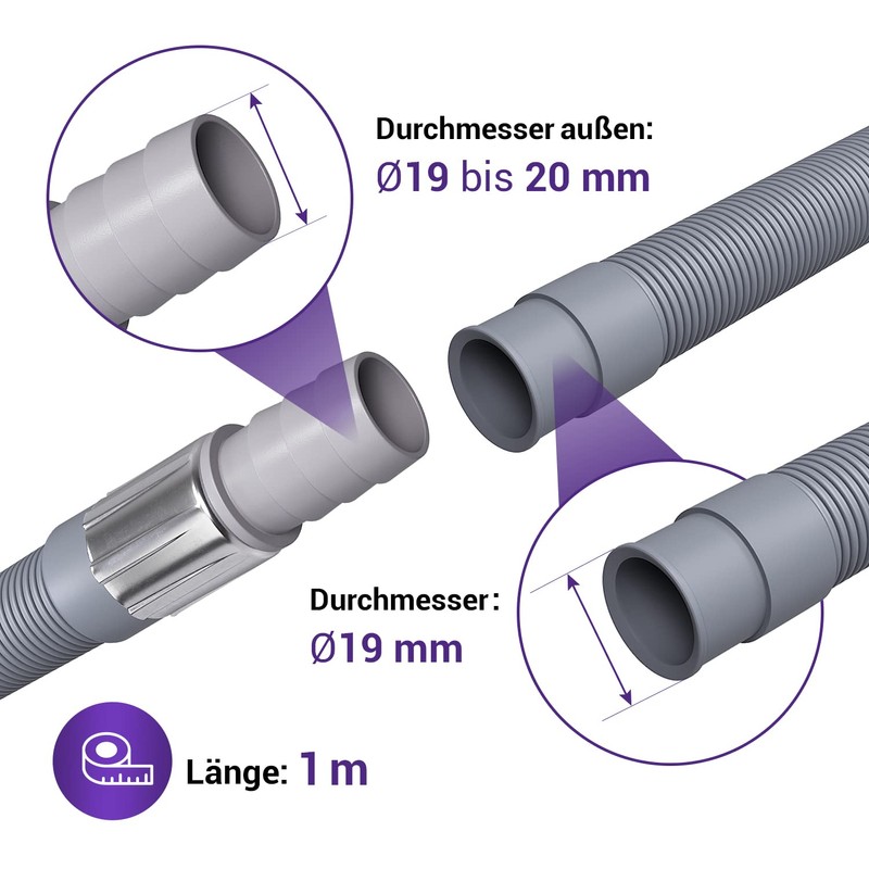 Viоks.pro Drain Hose Extension 1 m Straight/Straight Diameter 19 to